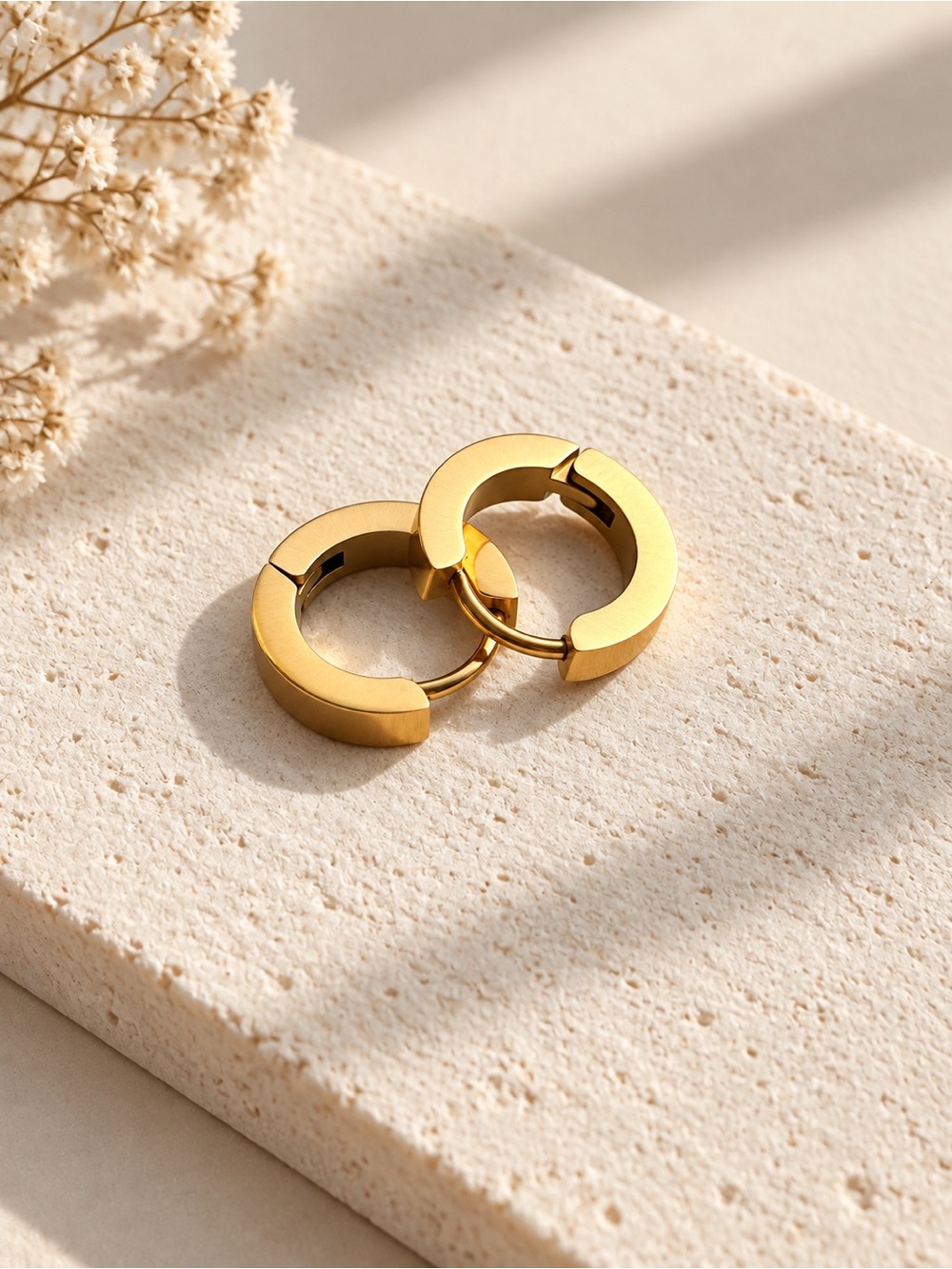 Gold Plated Hoop Huggie Earrings - Minimal
